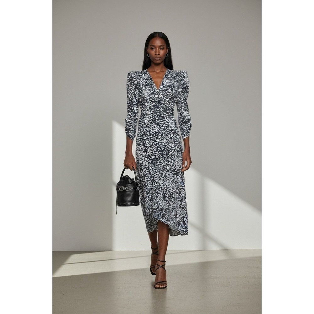 Isabel Marant Albini Stretch Silk Dress Sz 34/XS‎ Blue Ruch Asymmetric Hem Dress
